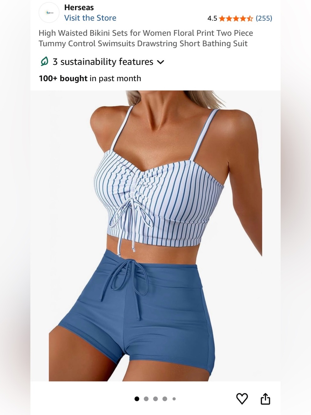 Striped Blue & White Drawstring Tankini Set - Women Swim